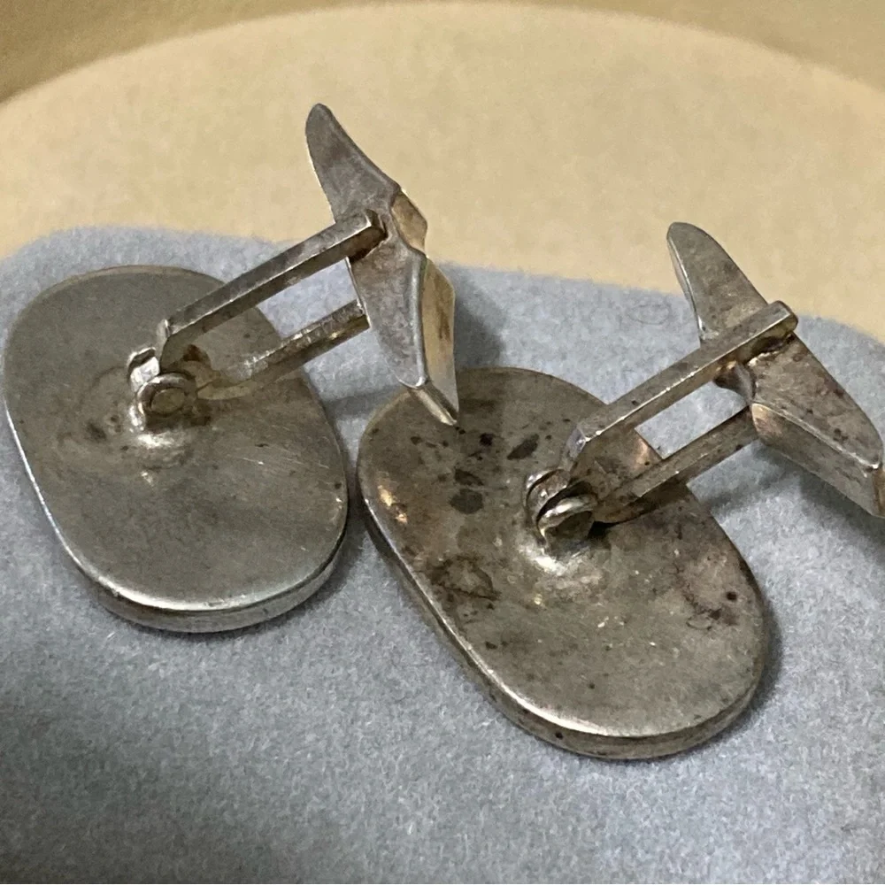 VINTAGE NATIVE AMERICAN ZUNI TURQUOISE INLAY STERLING SILVER CUFFLINKS